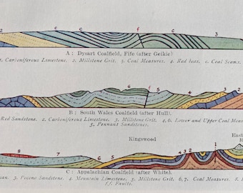 1931 Sections through Coalfields Original Antique Print - Geology - Mounted and Matted - Available Framed