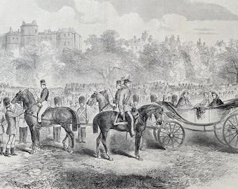 1864 The Volunteer Review in Hyde Park - The Princess of Wales and her suite Original Antique Print - Available Framed