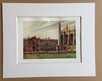 1907 King's College Chapel and the Fellow's Buildings, Cambridge University Original Antique Print - Mounted and Matted - Available Framed