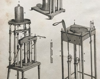 1810 Improved Air Pumps Original Antique Copperplate Engraving - Mounted and Matted - Decorative Art - Anthropology - Human Races - Framed