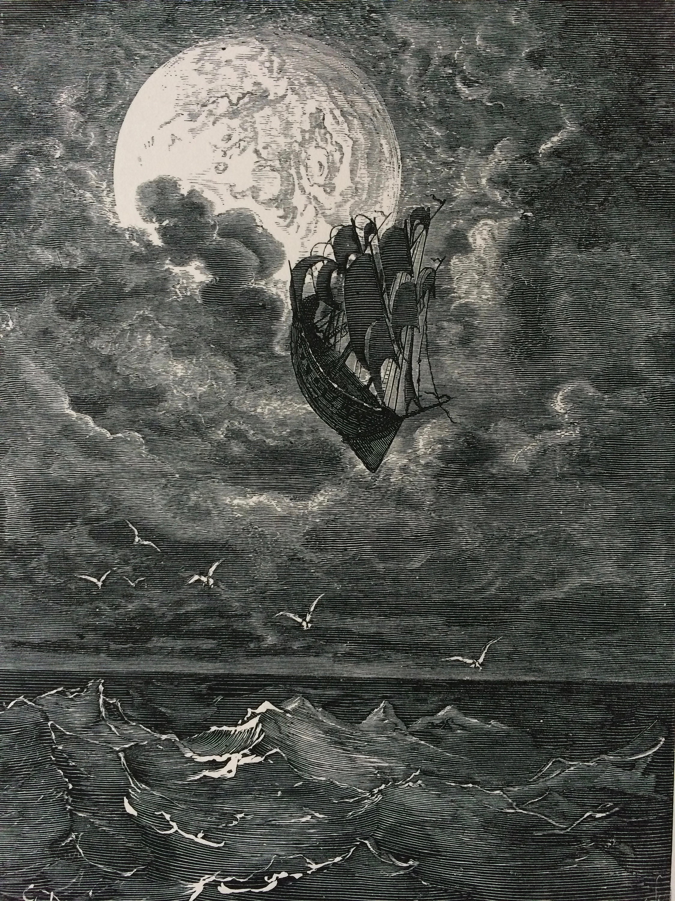 Literature 1870 Original Antique Gustave Dore Engraving Mounted and Matted Adventures of Baron Munchausen Available Framed