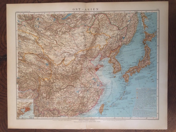 1914年東アジア大型オリジナルアンティーク地図、17 x 22インチ、歴史