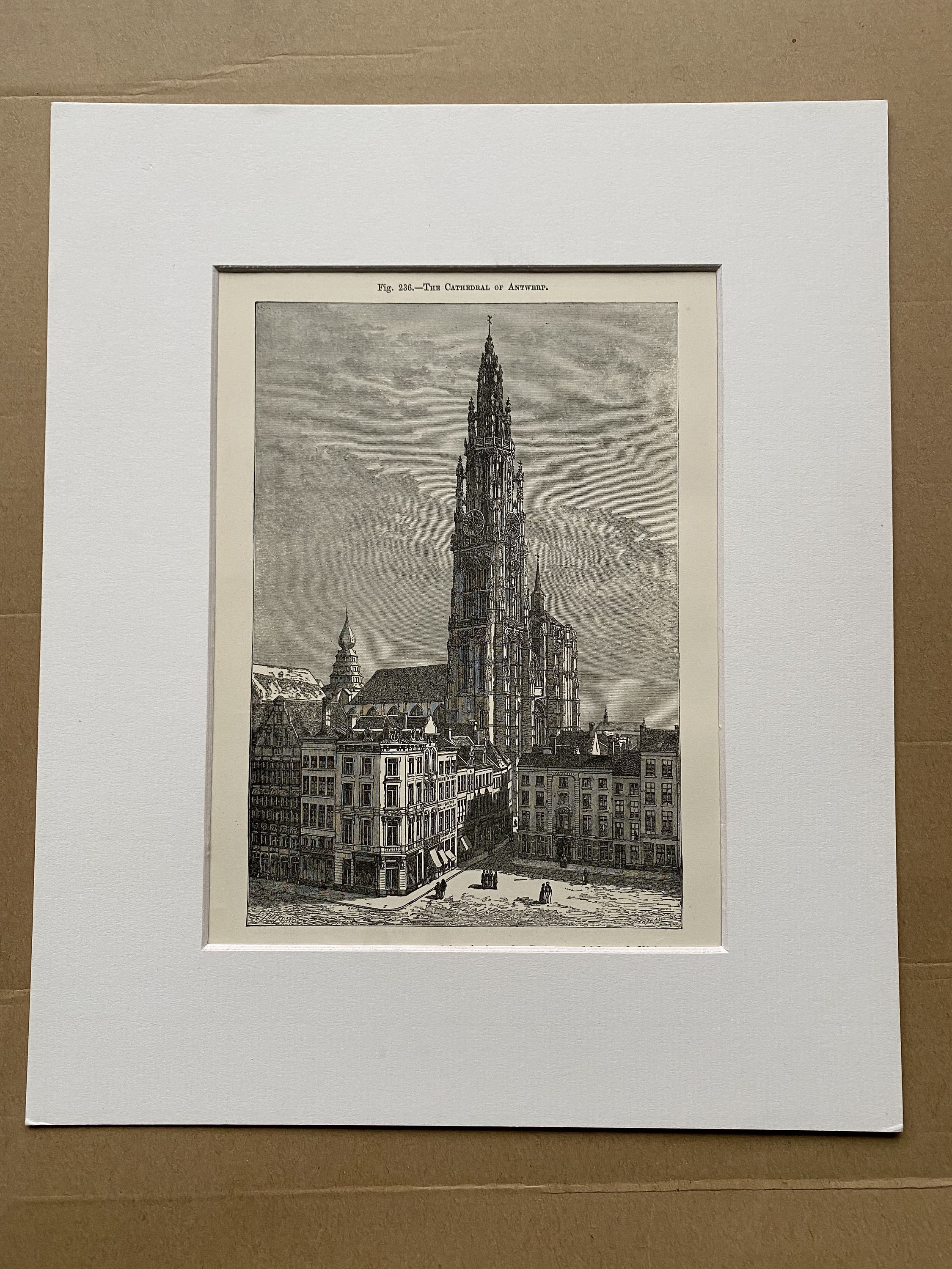 1895 The Cathedral of Antwerp Original Antique Engraving Belgium