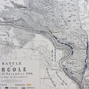 1875 Schlacht von Arcole, November 1796, Erster Tag, Originale Antike Karte - Französisch - Österreichisch - Schlachtkarte - Militärgeschichte - gerahmt erhältlich