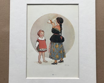 1917 Little Tom Tucker Original Vintage Margaret W. Tarrant Illustration - Matted and Available Framed - Nursery Rhyme