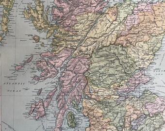 1898 Scotland Original Antique Map with inset maps of Edinburgh and Glasgow - Large Wall Map