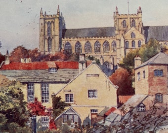 1906 Ripon Minster from the South Original Antique Print- Yorkshire - Mounted and Matted - Available Framed