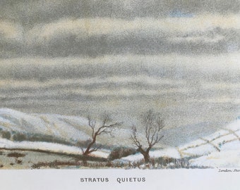 1894 Stratus Quietus Original Antique Print - Cloud - Weather - Meteorology - Mounted and Matted - Available Framed