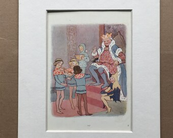 1917 Old King Cole Original Vintage Margaret W. Tarrant Illustration - Matted and Available Framed - Nursery Rhyme