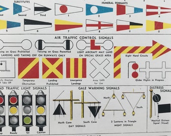 1940s Signalling by Sea, Land and Air Original Vintage Print - Mounted and Matted - International Code - Railway -  Available Framed