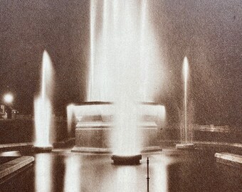 1932 Illuminated Fountain, Bournemouth Original Vintage Print - Electricity - Physics - Science - Mounted and Matted - Available Framed