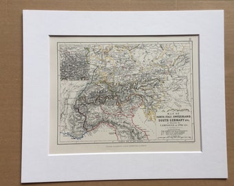 1875, North Italy, Switzerland, South Germany, Battles of 1796, Original Antique Map - Battle Map - Military History - Available Framed