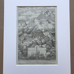 1923 Comparative Heights of Mountains and Buildings Original Antique Print - Mounted and Matted - Available Framed