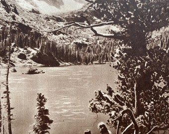 1930s Lake in the Rocky Mountains Original Vintage Print - United States - Sepia Photo Print - Mounted and Matted - Available Framed