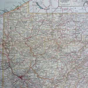 1903 WEST PENNSYLVANIA Original große antike Landkarte - Wandkarte - Wohnkultur - Kartographie - 30 x 40 cm Detailkarte - Geographie