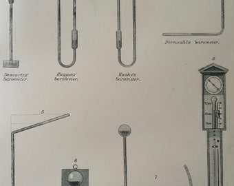 1891 Barometer Original Antique Encyclopaedia Illustration -  Science - Technology - Available Mounted, Matted and Framed