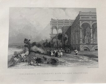 1871 Colonnade of Sahadut Ali's Palace, Ghazipore Original Antique Steel Engraving - Ghazipur India - Mounted and Matted - Available Framed