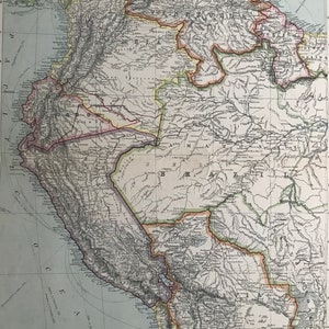 Mapa antiguo original de América del Sur - Noroeste (1903) con mapa insertado de las Islas Galápagos - Perú - Brasil - Bolivia - Colombia - Venezuela