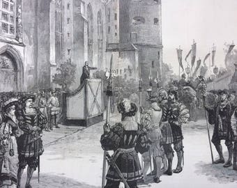 1883 The Luther Celebration in Germany Original Antique Engraving, Victorian Decor, Protestantism, Schloss-Kirche, Wittenberg