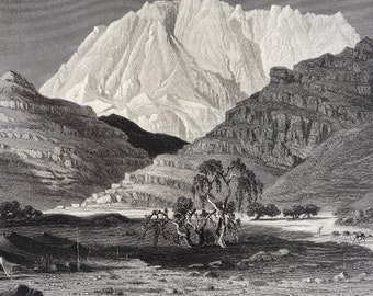 1880 Approach to Mount Serbal Original Antique Engraving - Egypt - Mounted and Matted - Available Framed