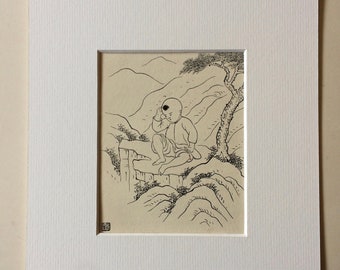 1942 Original Vintage Chiang Yee Illustration - Mounted and Matted - Available Framed - Chinese Children's Story - Giant Panda