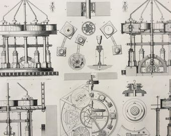 1849 Technical Diagram Large Original Antique Engraving - Mounted and Matted -  Victorian Technology - Machinery - Available Framed