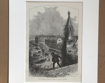 1895 Main Street, Buffalo from St Pauls Church, New York Original Antique Wood Engraving - Mounted and Matted - Available Framed