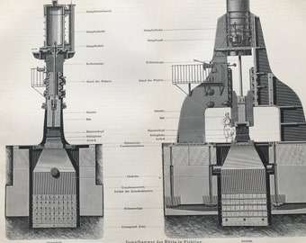 1897 Mechanical Steam Hammer Original Antique Print - Available Framed - Drop Hammer - Vintage Wall Decor