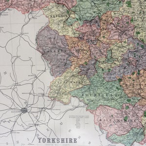1868 Yorkshire (Southwest) grote originele antieke kaart met spoorwegen, wegen en parlementaire afdelingen - UK County - muurkaart