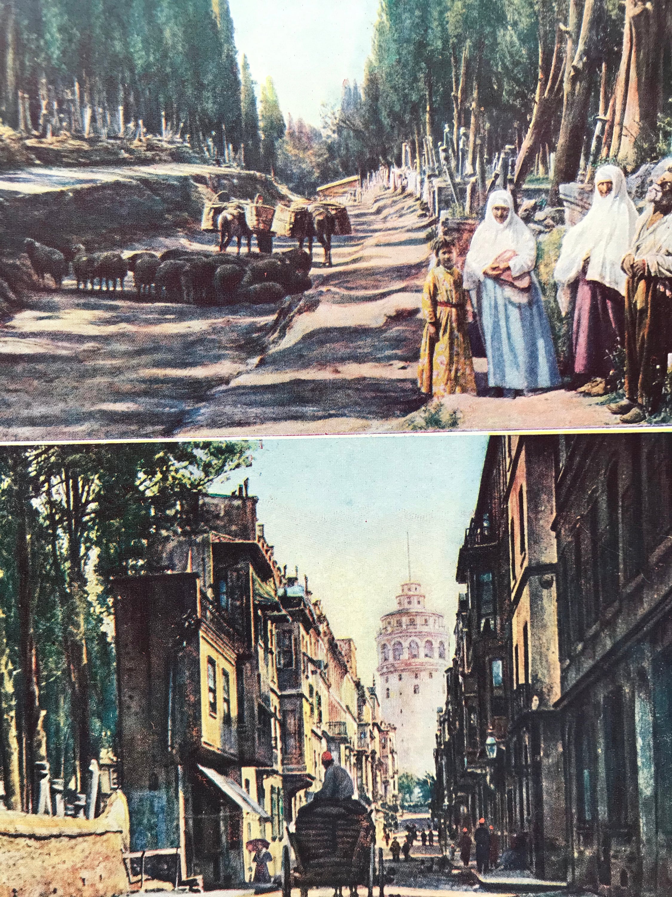 1940s Turkey Biyuk Mezaristan Cemetery and Cobbled Street in Istanbul Original Vintage Print 