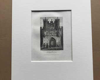 1816 Micklegate Bar, York Small Original Antique Engraving - Architecture - Yorkshire - Mounted and Matted - Available Framed