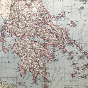 1903 Griechenland, Crete & die Inselgruppe große antike Karte mit Eisenbahnen, Seekabeln, Dampferwegen und Höhen