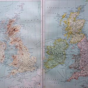 1898 BRITISCHE INSELN (Politisch & Physisch) Große, originale antike Landkarte, 14 x 18,5 Zoll, historische Wanddekoration, Bartholomäus Karte, Home Decor