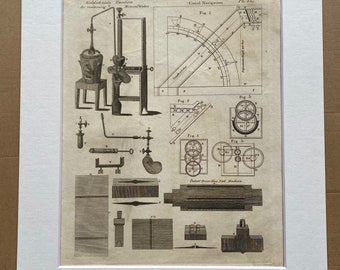 1806 Canal Navigation, Horse Shoe Nail Machine Original Antique Engraving - Encyclopaedia - Mounted and Matted - Available Framed