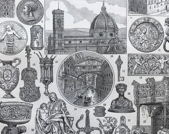 1923 French Art and Architecture Original Antique Print - Mounted and Matted - Decorative Art - Italian Decor - Available Framed
