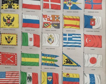 1875 International Flags and Standards Original Antique Lithograph - Matted and Available Framed - Vexillology - Flag Decor - Ensign