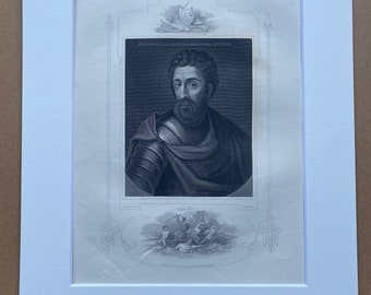 1874 Sir William Wallace Original Antique Print - Portrait - Scottish History - Mounted and Matted - Available Framed