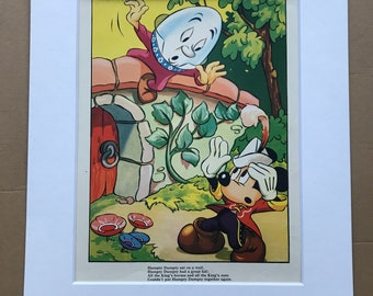 1950s Mickey Mouse Original Vintage Disney Print - Humpty Dumpty - Nursery Rhyme - Walt Disney - Mounted and Matted - Available Framed