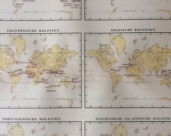 1896 Colonial Territories Original Antique World Map - British, Dutch, French, Spanish, Portuguese, Italian Available Framed