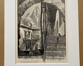 1880 The Upper Chambers of the Convent - peaks of Jebel Musa Original Antique Print - Palestine - Mounted and Matted - Available Framed
