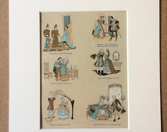 1940s Costumes in Time's Fashion Parade Original Vintage Print - Mounted and Matted - Historical Fashion - Clothes - Available Framed