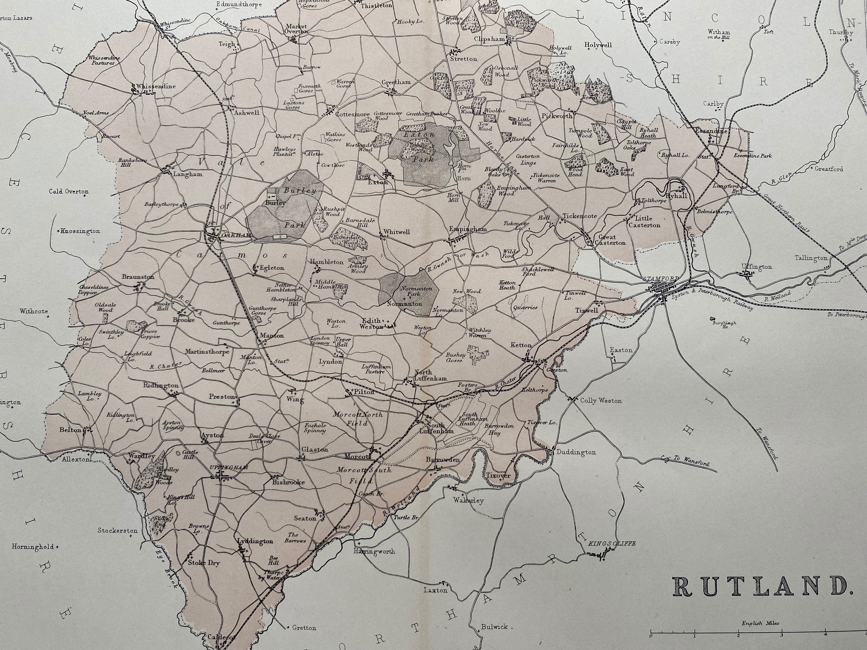 1868 Rutland Antique Map Uk County Map - España