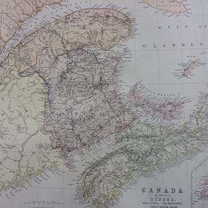 1882 Grande carte ancienne originale du Québec, de la Nouvelle-Écosse, du Nouveau-Brunswick, de l'Île-du-Prince-Édouard et de Terre-Neuve, 40 x 55 cm, carte du Canada