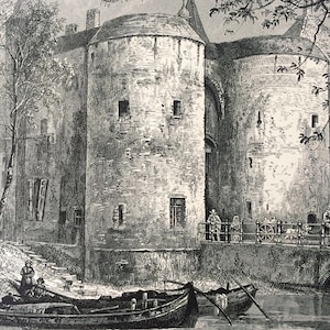 1876 Port de Gand, Bruges Original Antique Wood Engraving - Belgium - Mounted and Matted - Available Framed