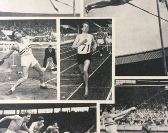 1940s Champion Athletes display their prowess Original Vintage Print - Sports - Athletics - Mounted and Matted - Available Framed