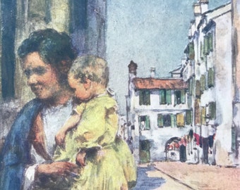 1904 Bambino Original Antique Print - Venice - Italy - Mounted and Matted - Available Framed