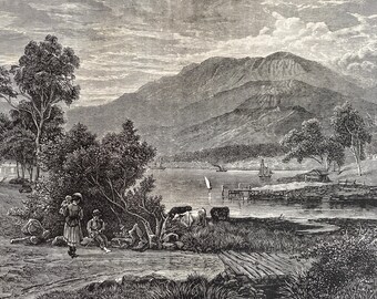 1880 View of Mount Wellington, Tasmania Original Antique Print - Australia - Mounted and Matted - Available Framed