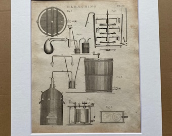 1806 Bleaching Original Antique Engraving - Encyclopaedia - Chemistry - Equipment - Mounted and Matted - Available Framed