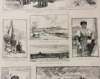 1883 Pictures from the Exhibition of the institute of Painters in Oil Colours Original Antique Engraving, Victorian Decor, Artist, Painting