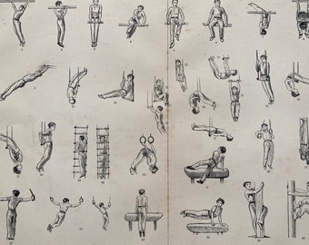 1900 Gymnastics Original Antique Print - Sports - Gift for Gymnast - Mounted and Matted - Available Framed